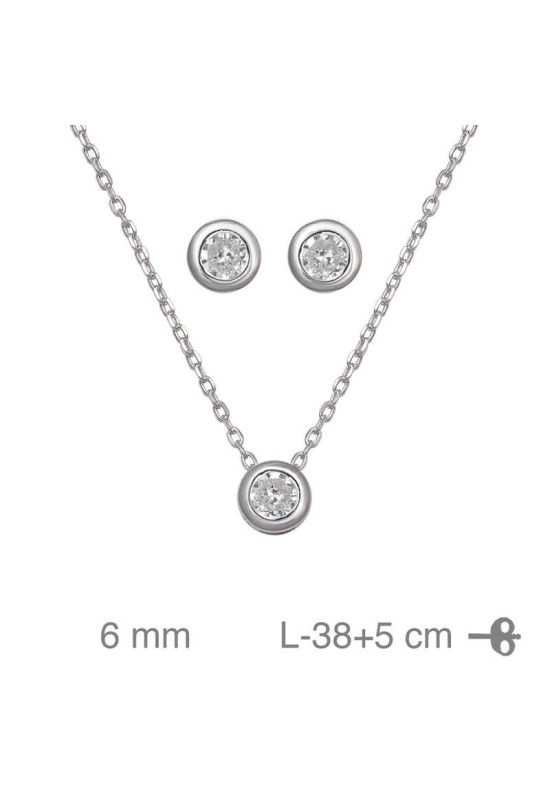 Conjunto Chatón con Circonita en Plata de Ley