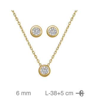 Conjunto Chatón con Circonita en Plata de Ley con Baño de Oro