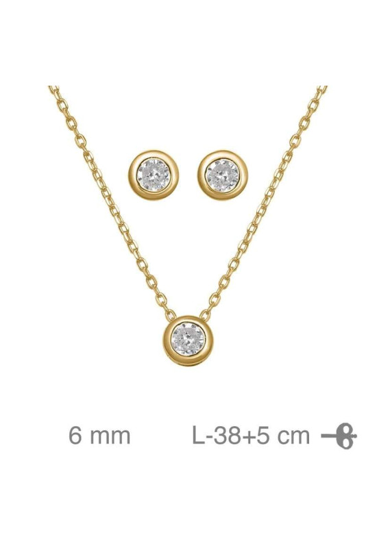 Conjunto Chatón con Circonita en Plata de Ley con Baño de Oro