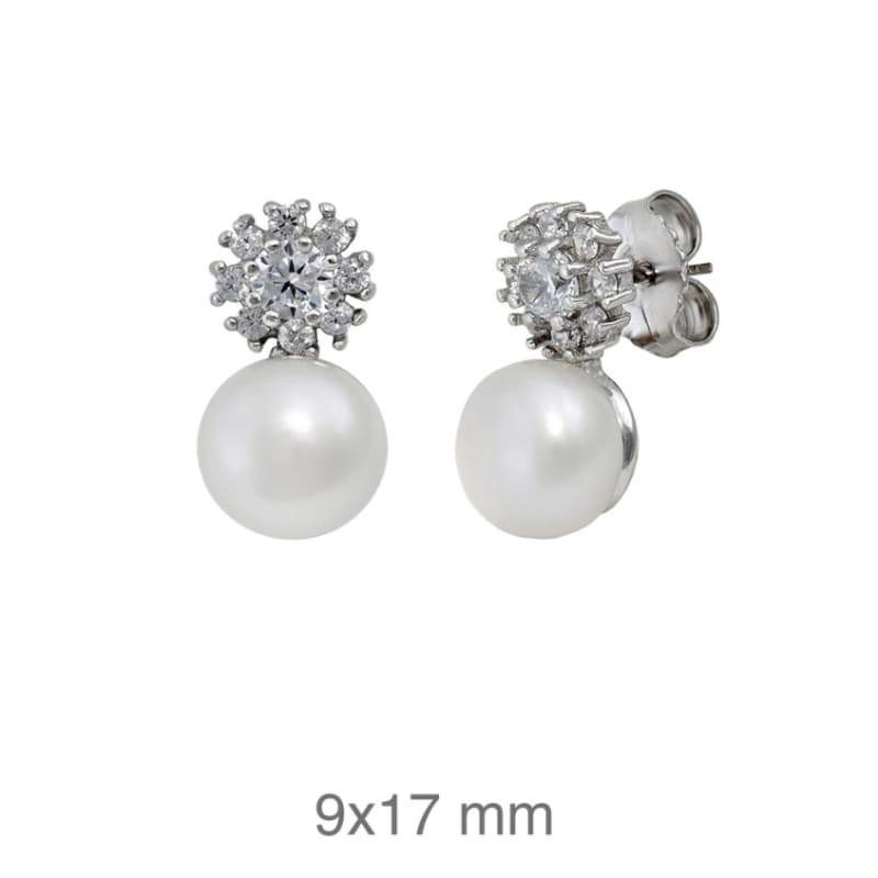 Pendientes Tu y Yo Perla Flor Circonitas Plata Ley
