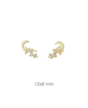 Pendientes de Luna y Estrella con Circonitas en Plata Ley Bañada en Oro