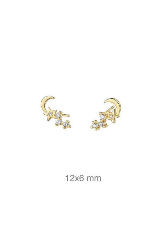 Pendientes de Luna y Estrella con Circonitas en Plata Ley Bañada en Oro