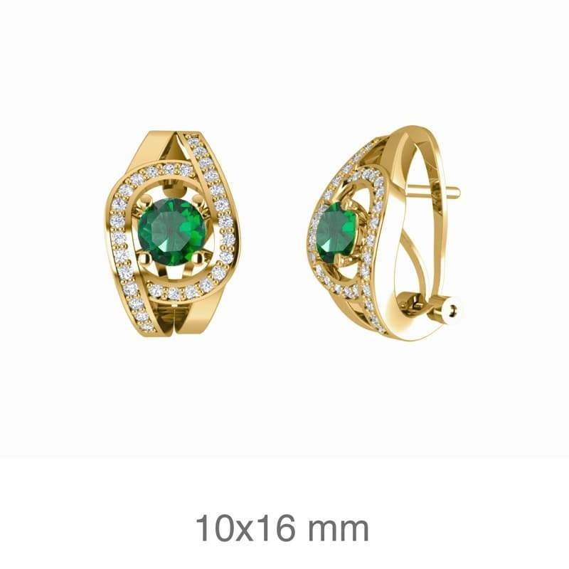 Pendientes Omega con Circonita Color Esmeralda de Plata Ley con Baño de Oro