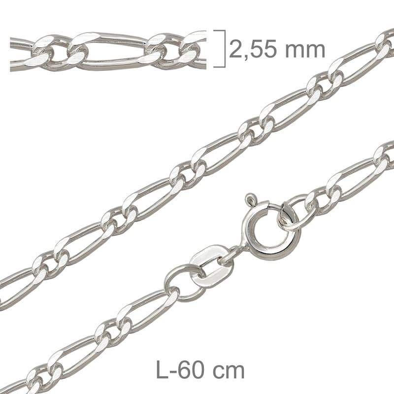 Cadena Barbada 60cm Plata Ley con Protección