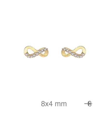 Pendientes Infinito con Circonitas en Plata Ley con Baño de Oro