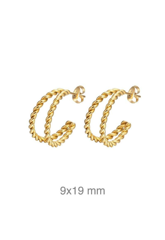 Pendientes Aro Doble Trenzado en Acero con Baño de Oro