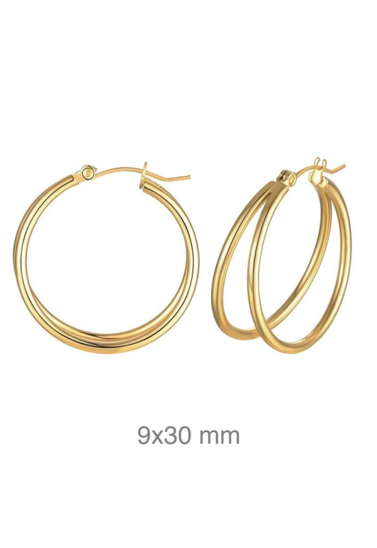 Pendientes Aro Doble en Acero con Baño de Oro