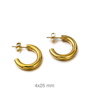 Pendientes Aro Acero con Baño de Oro Cierre Presión