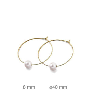 Pendientes Aro Acero Dorado con Perlas Naturales