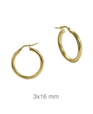 Pendientes Aros 3x16mm Plata Ley Bañada en Oro