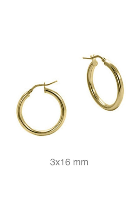 Pendientes Aros 3x16mm Plata Ley Bañada en Oro
