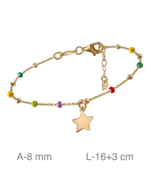 Pulsera Estrella y Bolitas Colores Plata Ley Bañada en Oro