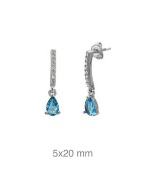 Pendientes Circonitas  color Aguamarina Plata Ley