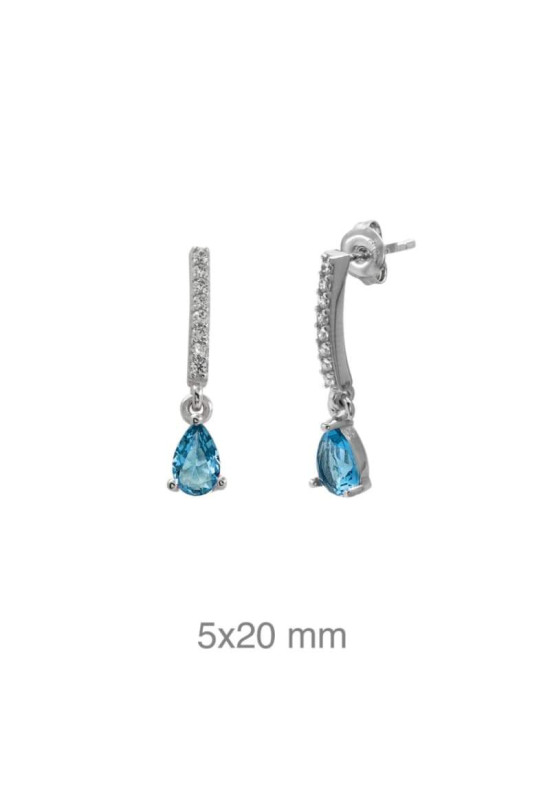 Pendientes Circonitas  color Aguamarina Plata Ley