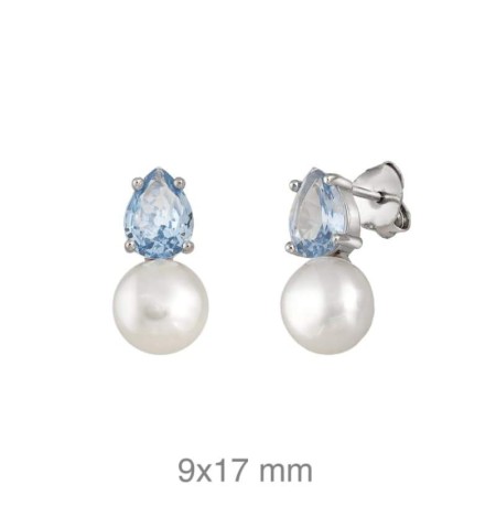 Pendientes Aguamarina y Perla Plata Ley