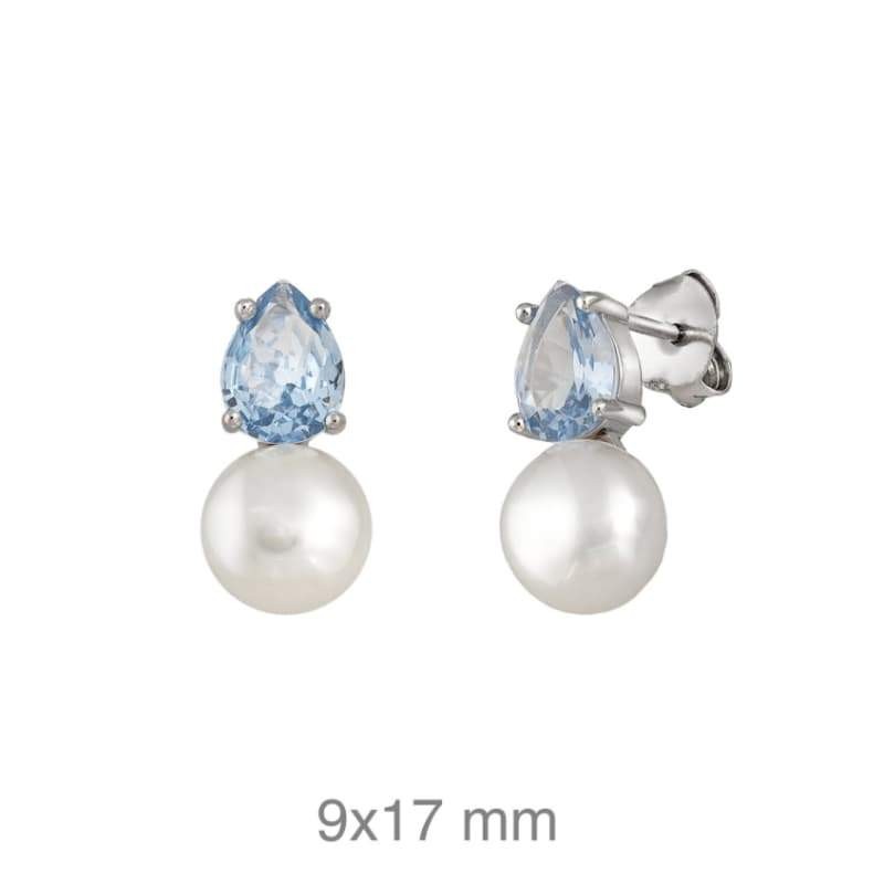 Pendientes Aguamarina y Perla Plata Ley