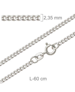 Cadena Barbada Lapidada 60cm Plata Ley con Protección