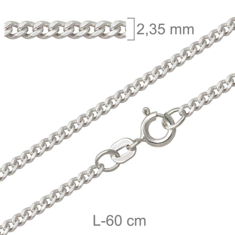 Cadena Barbada Lapidada 60cm Plata Ley con Protección