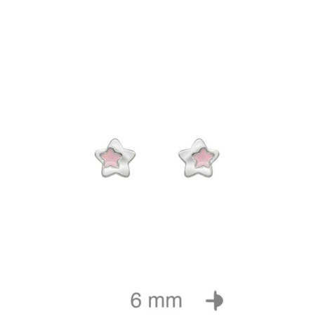Pendientes Estrella Rosa Rosca Plata Ley