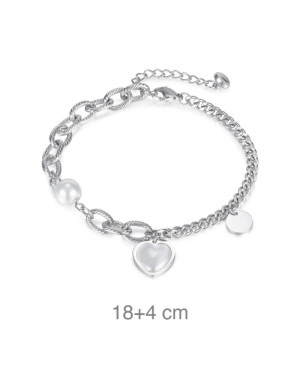 Pulsera con Corazón de Nácar y Perla en Acero
