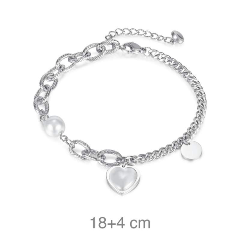 Pulsera con Corazón de Nácar y Perla en Acero