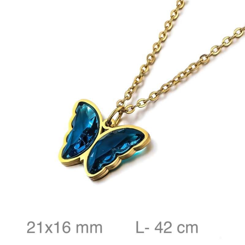 Cadena Dorada con Mariposa Azul en Acero