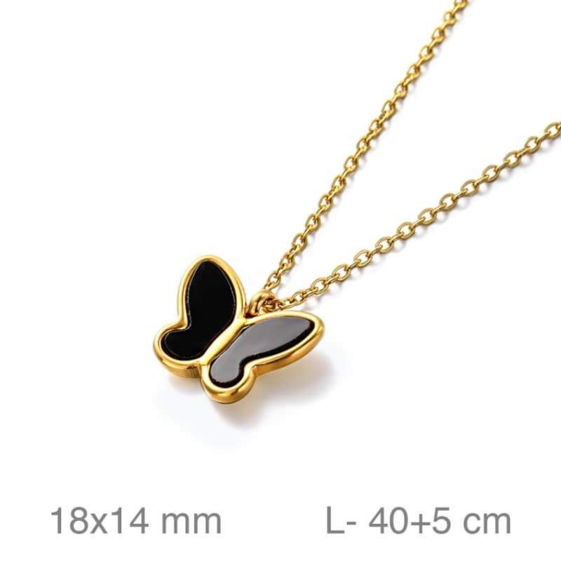 Cadena Dorada con Mariposa Negra de Acero