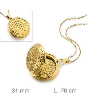 Cadena Dorada con Dije Árbol en Acero