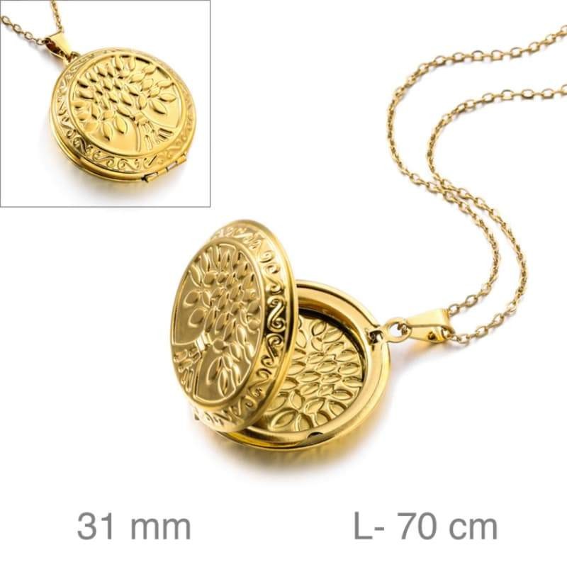 Cadena Dorada con Dije Árbol en Acero