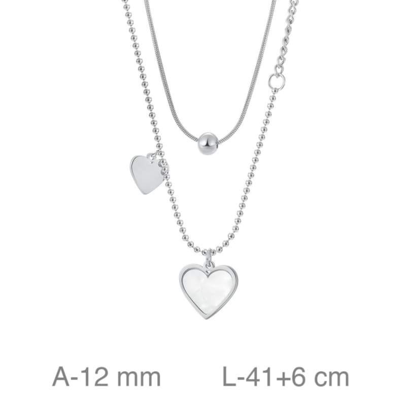 Cadena doble con Bola y Corazones de Nácar en Acero