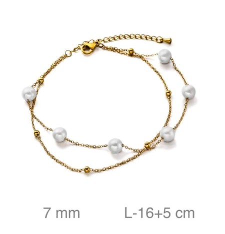 Pulsera Dorada con Perlas Sintéticas en Acero