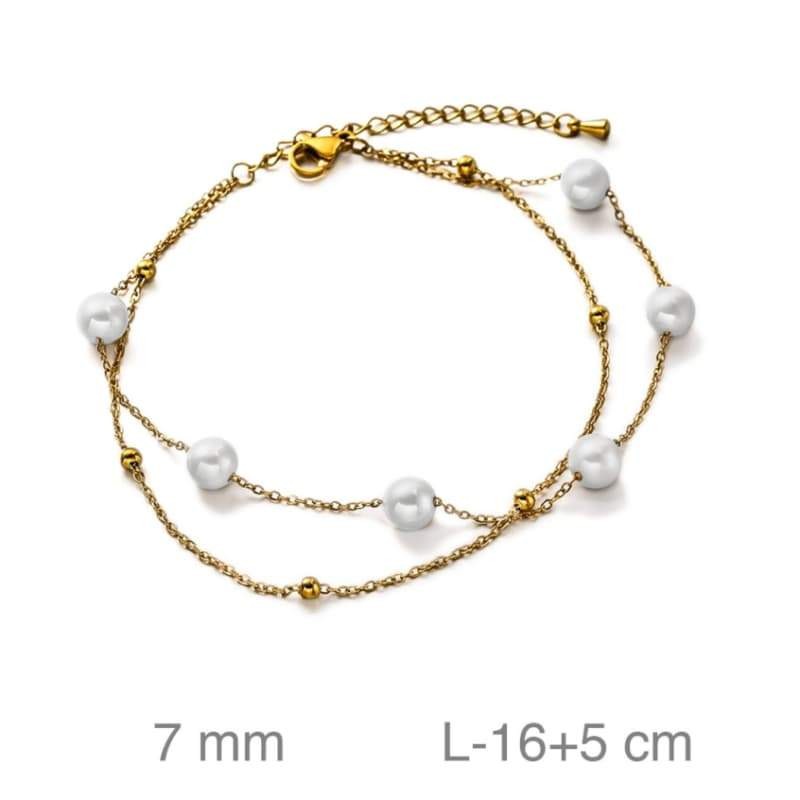 Pulsera Dorada con Perlas Sintéticas en Acero