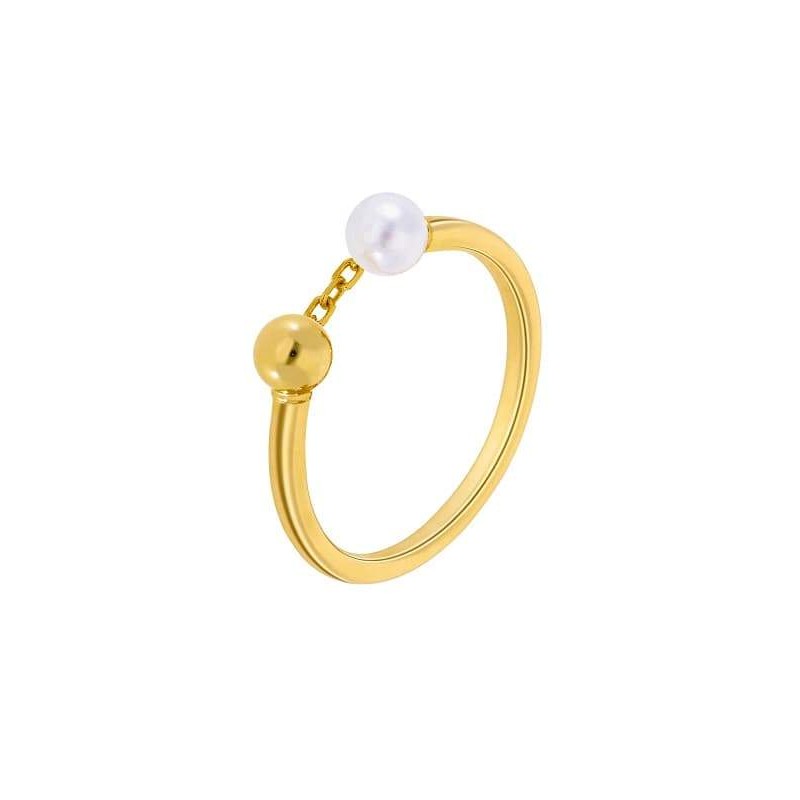 Anillo Marea Aire con Perla en Plata Ley Bañada en Oro