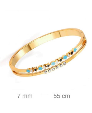 Pulsera de Acero Dorado con Esmalte y Circonitas