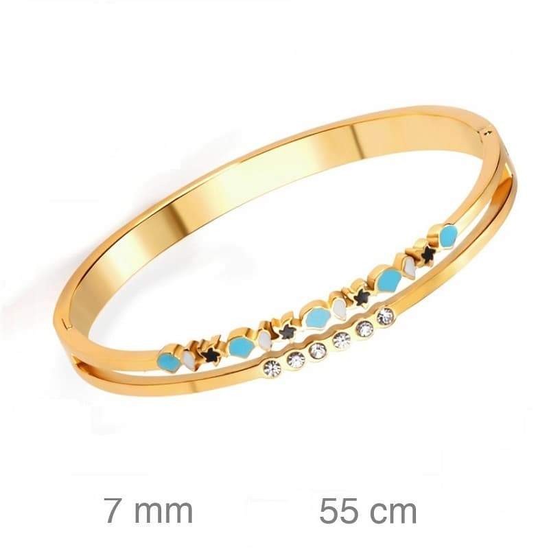 Pulsera de Acero Dorado con Esmalte y Circonitas