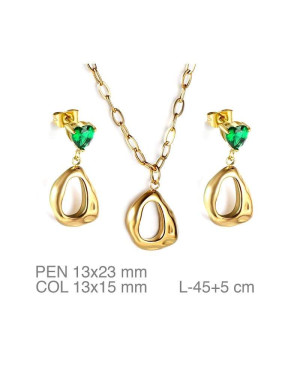 Conjunto de Pendientes y Collar con Ciconitas en Acero Dorado