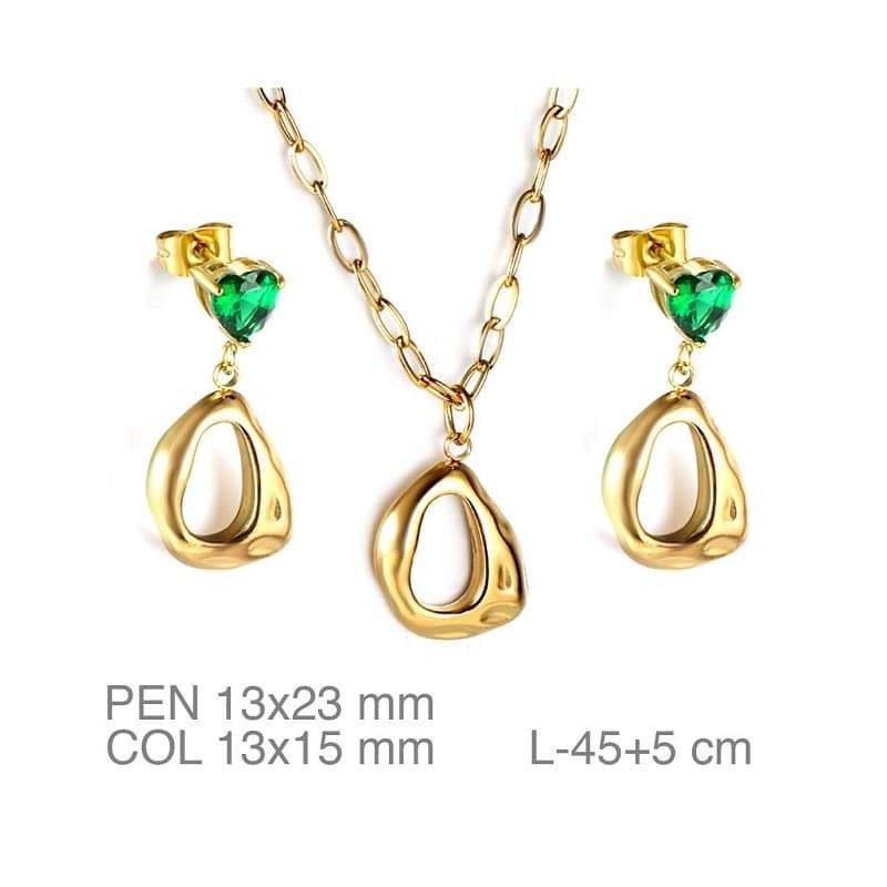 Conjunto de Pendientes y Collar con Ciconitas en Acero Dorado