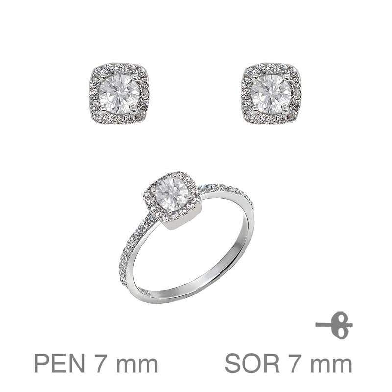 Conjunto Pendientes y Anillo con Circonitas en Plata de Ley