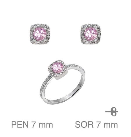 Juego Comunión con Circonitas Rosas en Plata de Ley