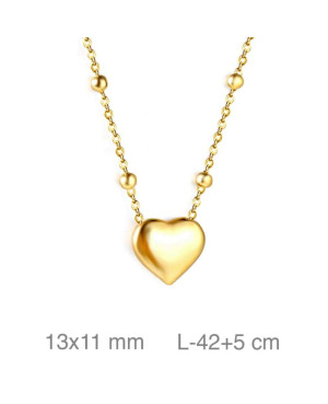 Collar con Bolitas y Corazón en Acero Dorado