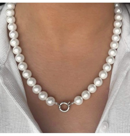 Collar Perlas Shell de 10mm Largo 50cm y Cierre de Plata Ley