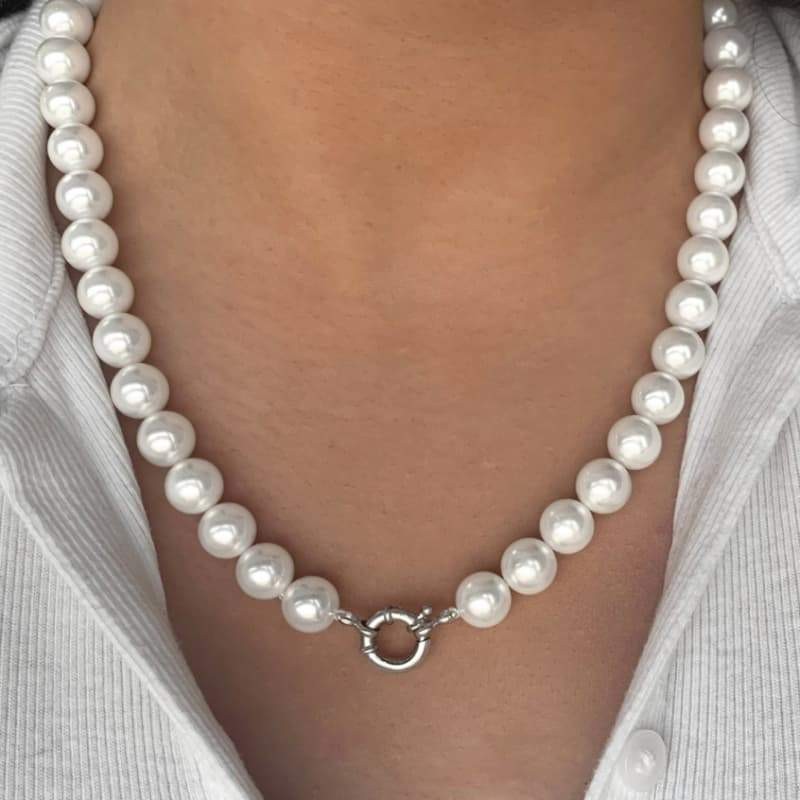 Collar Perlas Shell de 10mm Largo 50cm y Cierre de Plata Ley