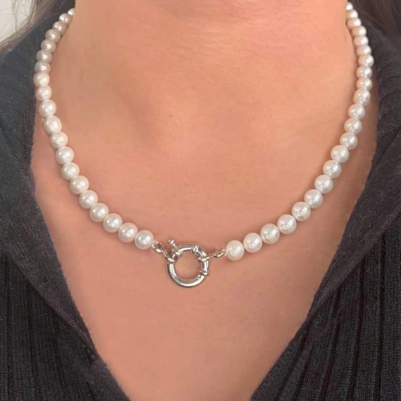 Collar Perlas Shell de 6mm Largo 45cm y Cierre de Plata Ley