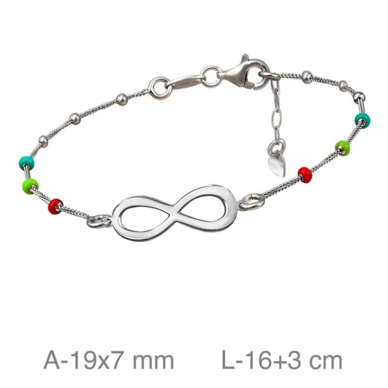 Pulsera con Infinito y Bolitas de Colores en Plata Ley
