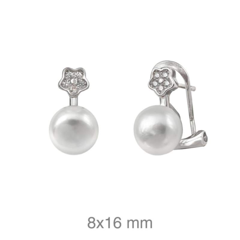 Pendientes Omega de Perla y Circonitas en Plata Ley