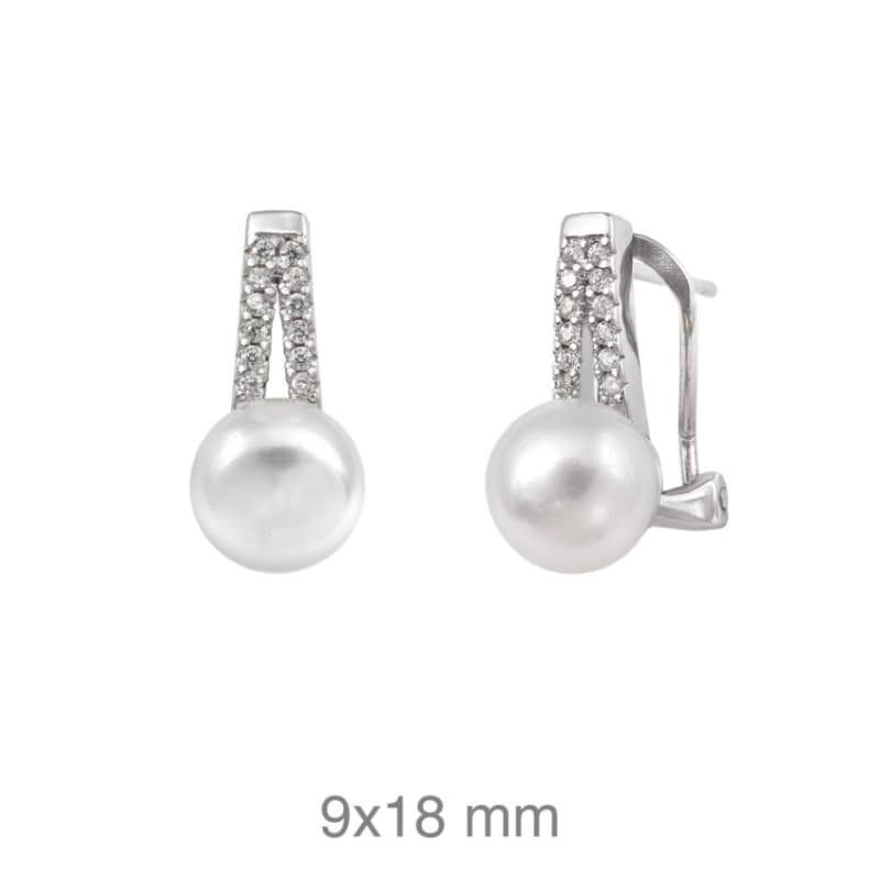 Pendientes Omega de Perla y Circonitas en Plata Ley