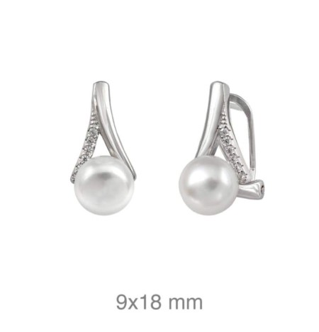 Pendientes Omega de Perla y Circonitas en Plata Ley