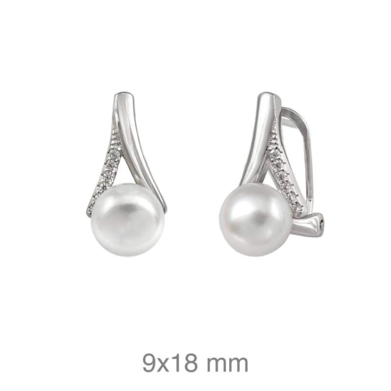 Pendientes Omega de Perla y Circonitas en Plata Ley