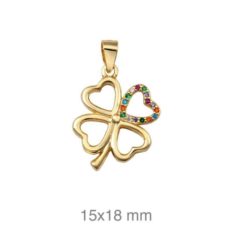 Colgante Trebol con Circonitas Multicolores en Plata Ley con Baño de Oro