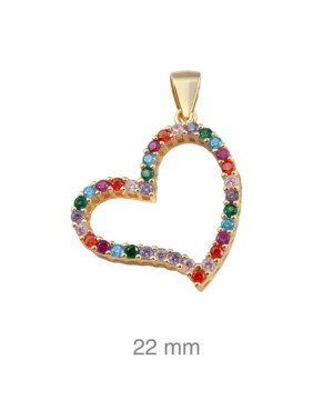 Colgante Corazón con Circonitas Multicolores en Plata Ley con Baño de Oro